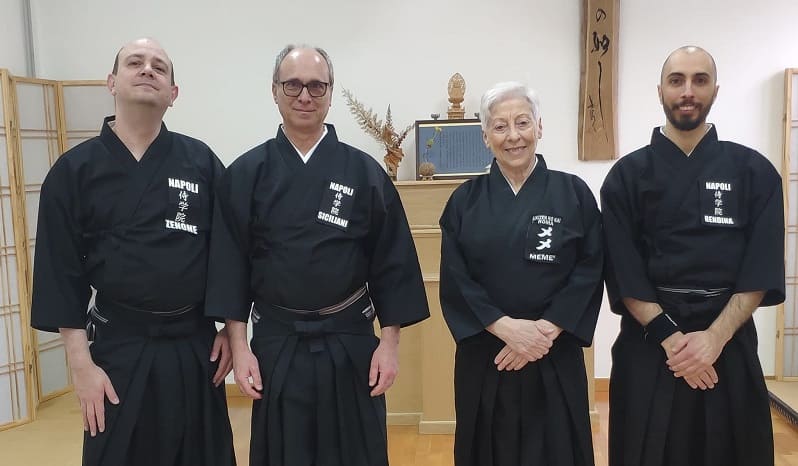 Il corpo insegnante di Iaido - da sinistra Adriano Zenone Livio Siciliani Adriana Memè e Savio Rendina