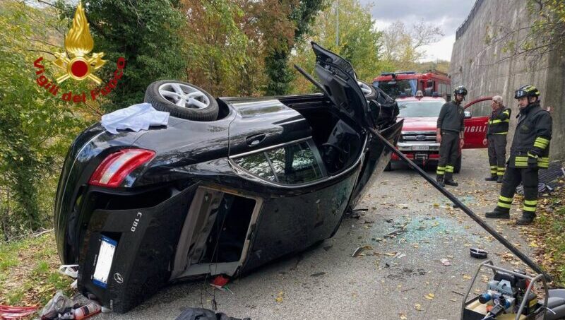 fossato di vico auto precipita da sette metri anziano ferito e cane salvato dai vigili del fuoco